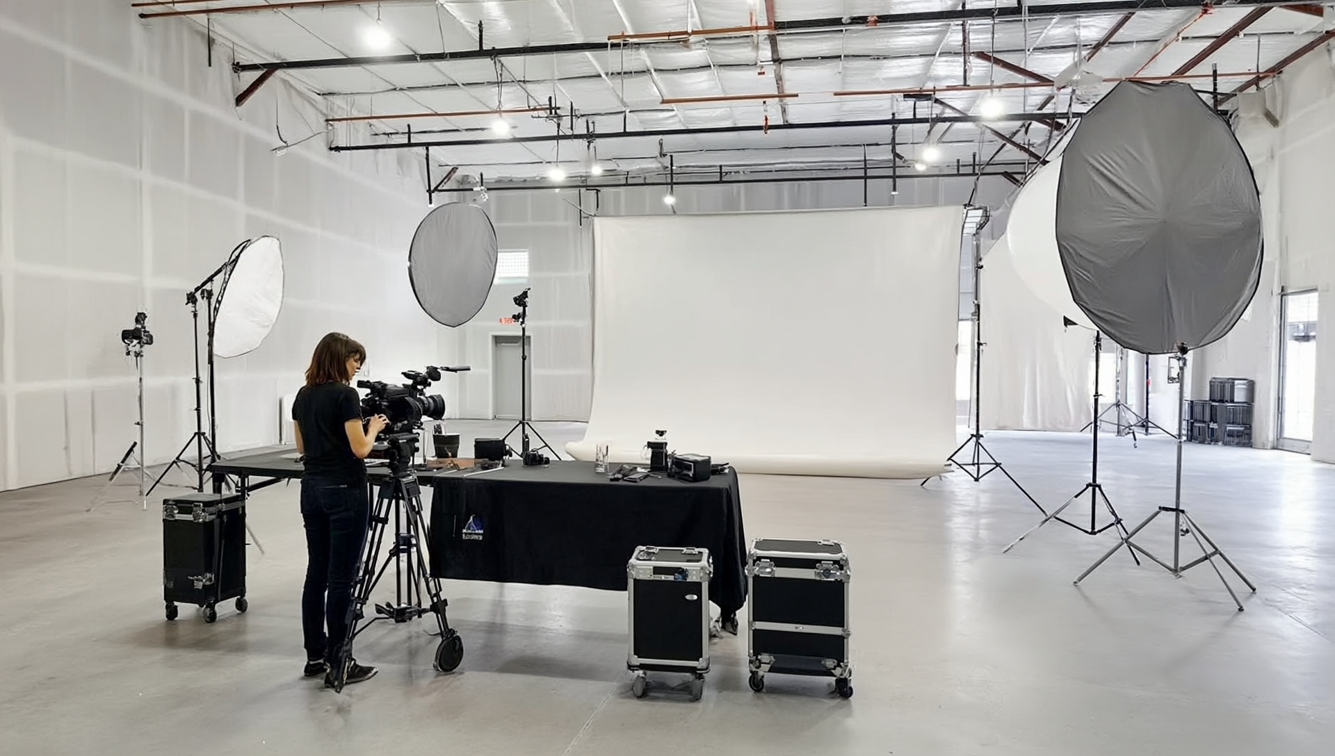 Photography studio set up inside a WorkBay warehouse bay