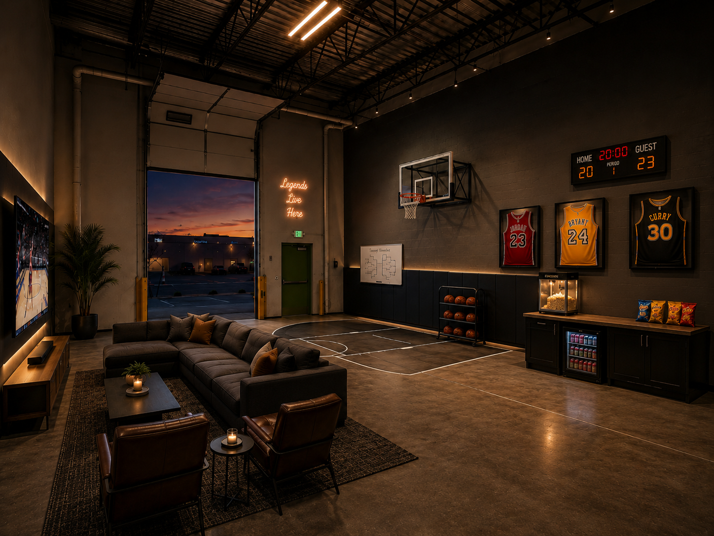 Basketball man cave inside a WorkBay bay