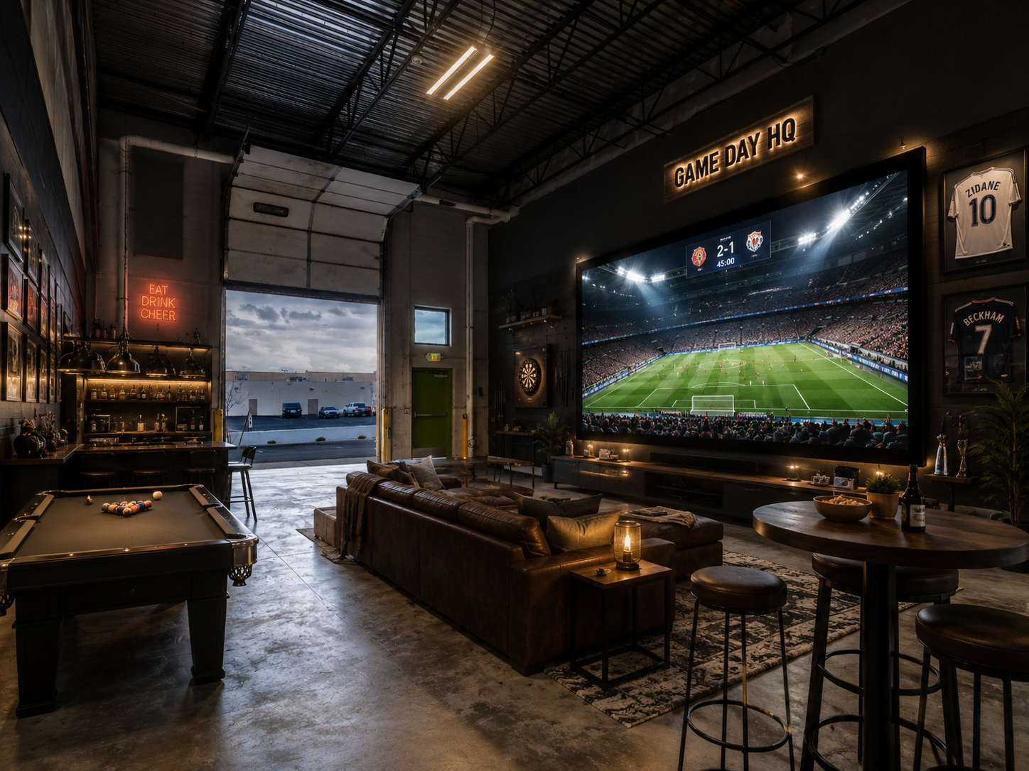 Soccer man cave inside a WorkBay bay