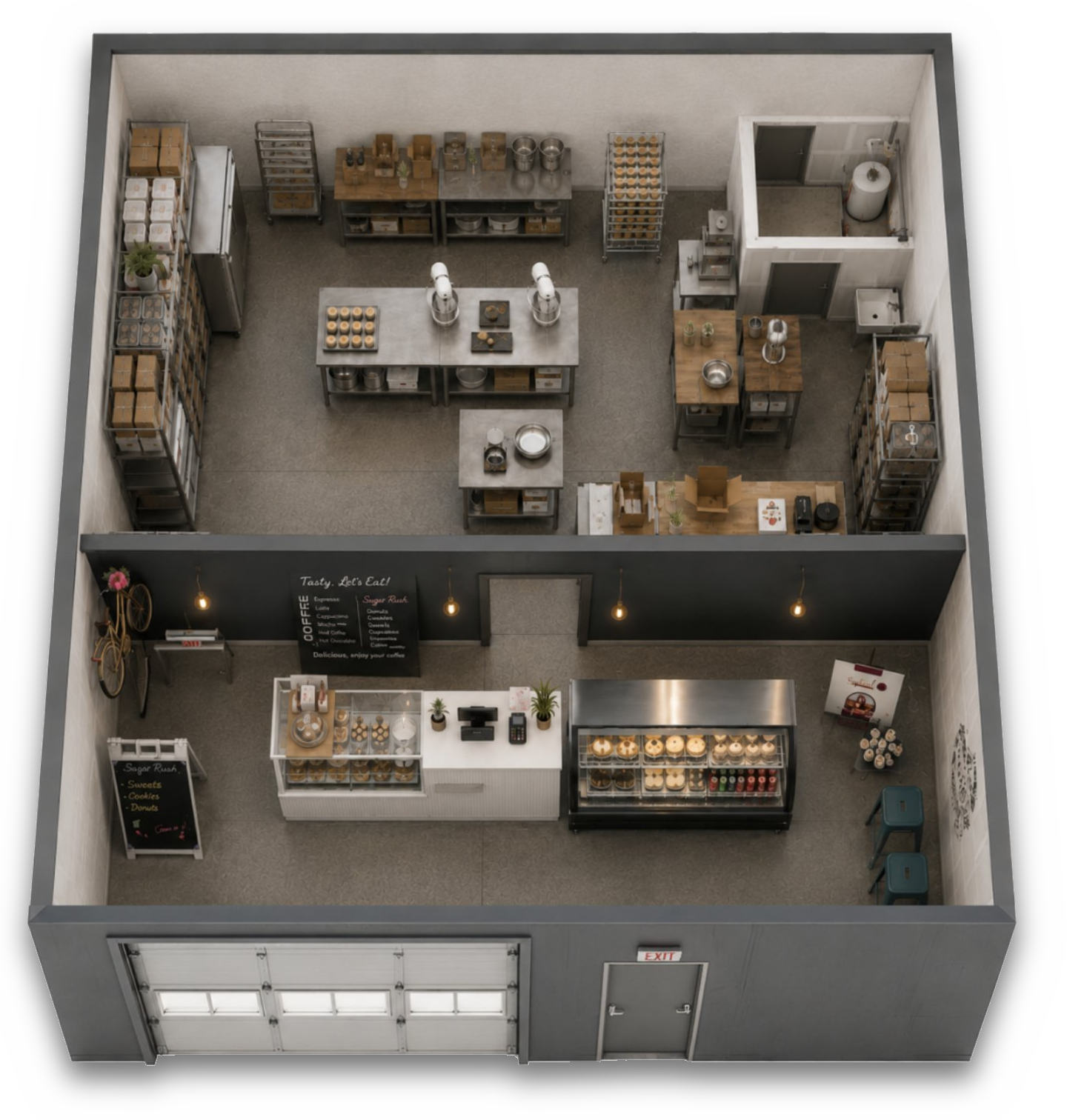 custom WorkBay bakery and storefront bay layout