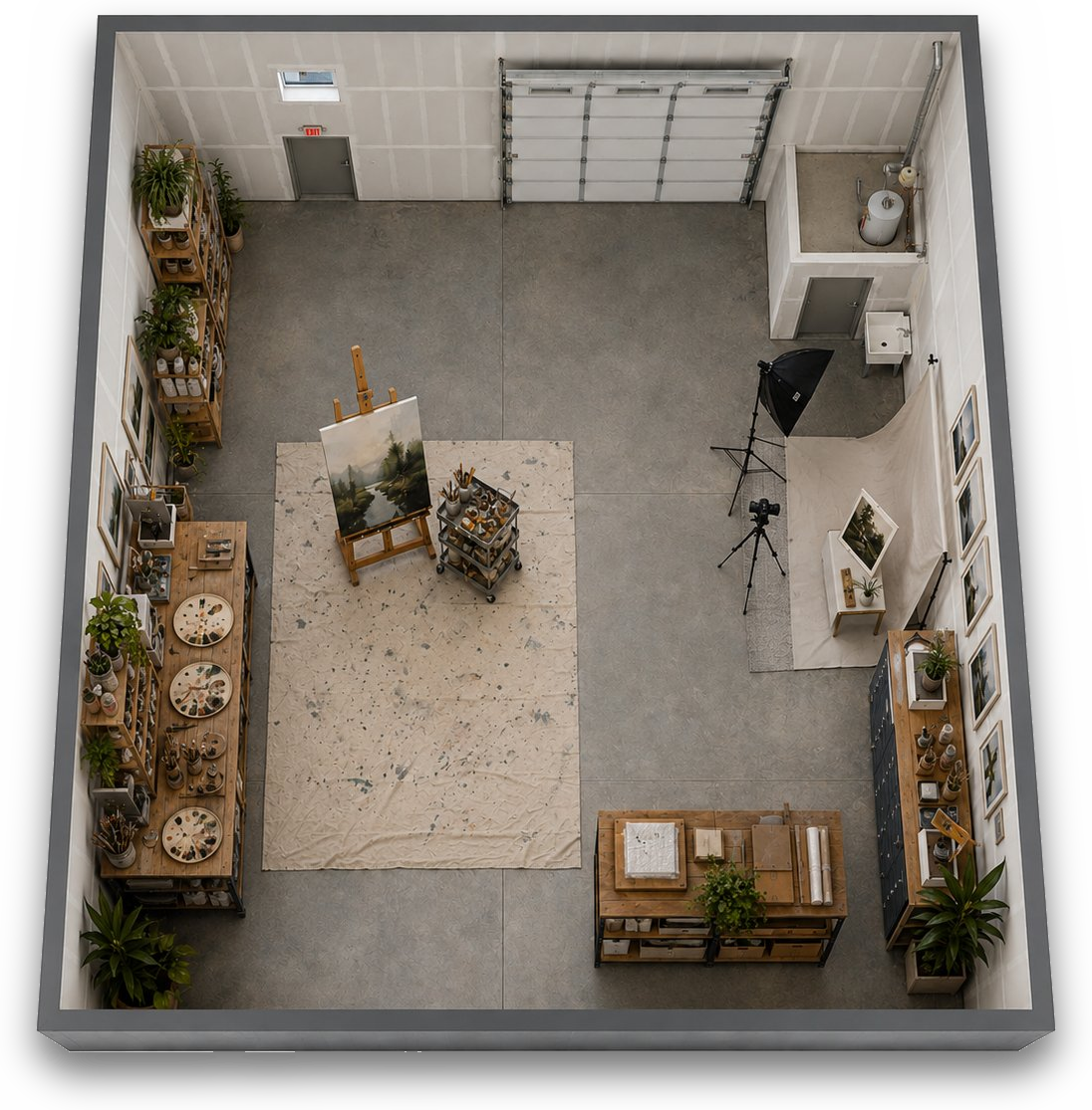 custom WorkBay art studio bay layout