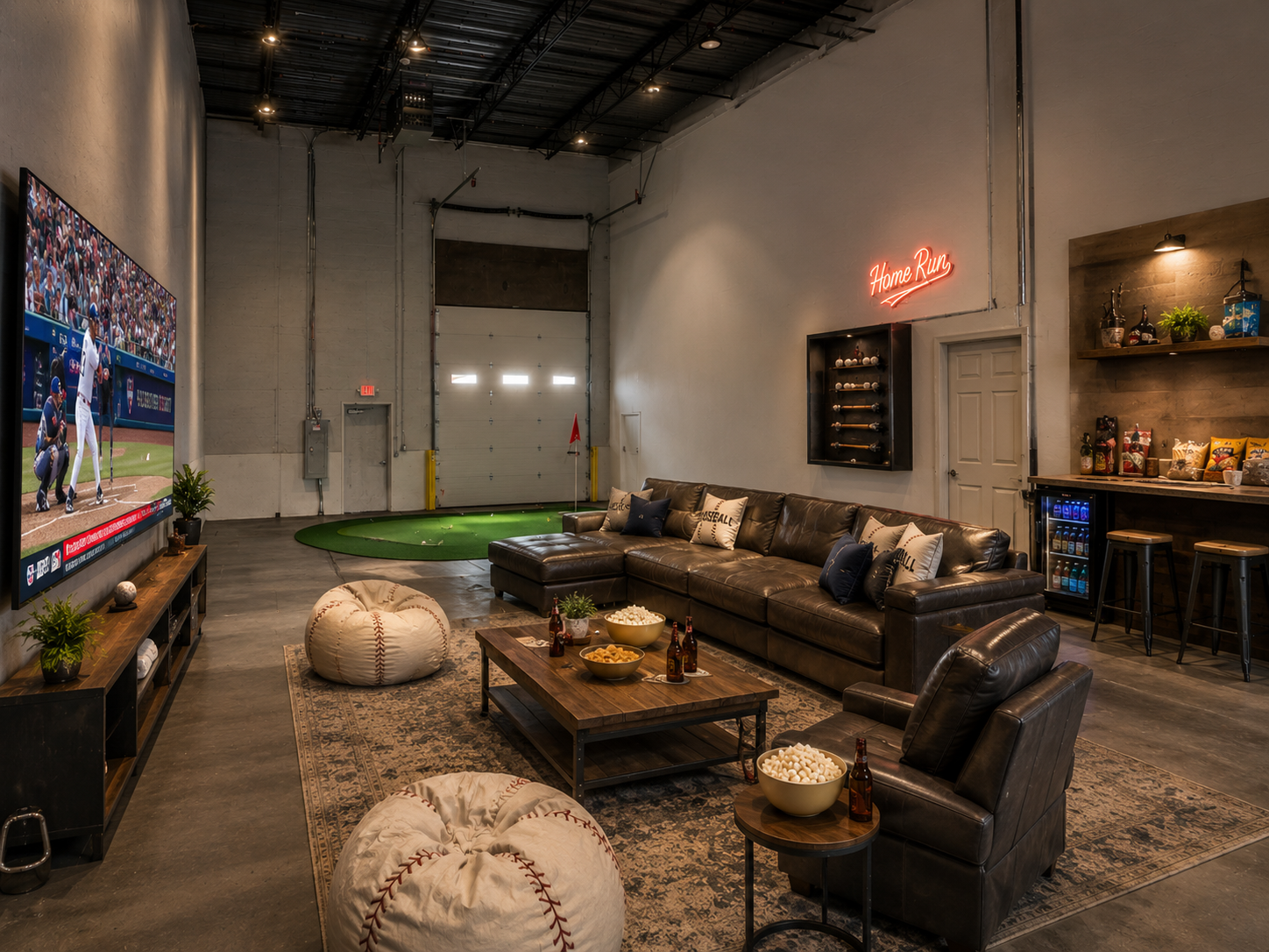 Baseball man cave inside a WorkBay bay