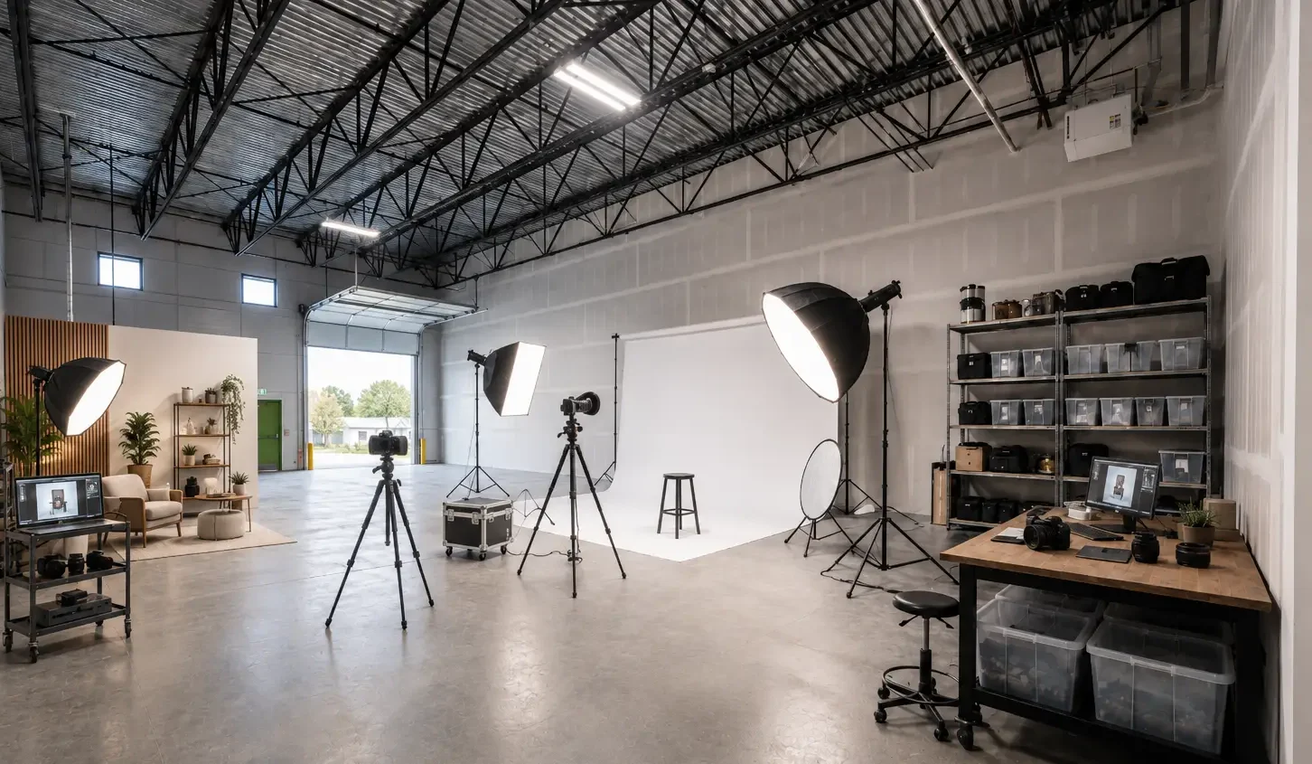 Photography studio set up in a WorkBay unit