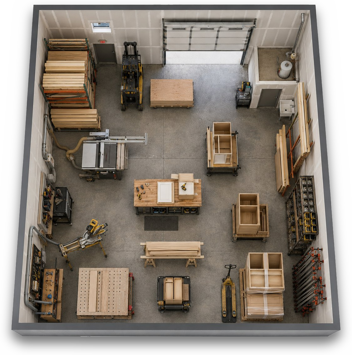 custom WorkBay woodworking shop layout