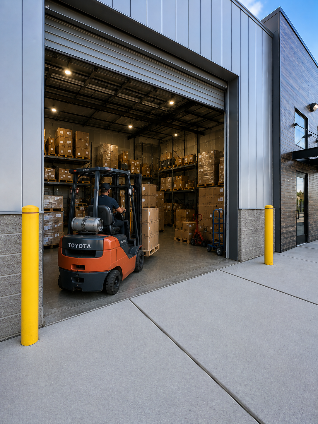Fulfillment shelving and shipping station in a WorkBay unit