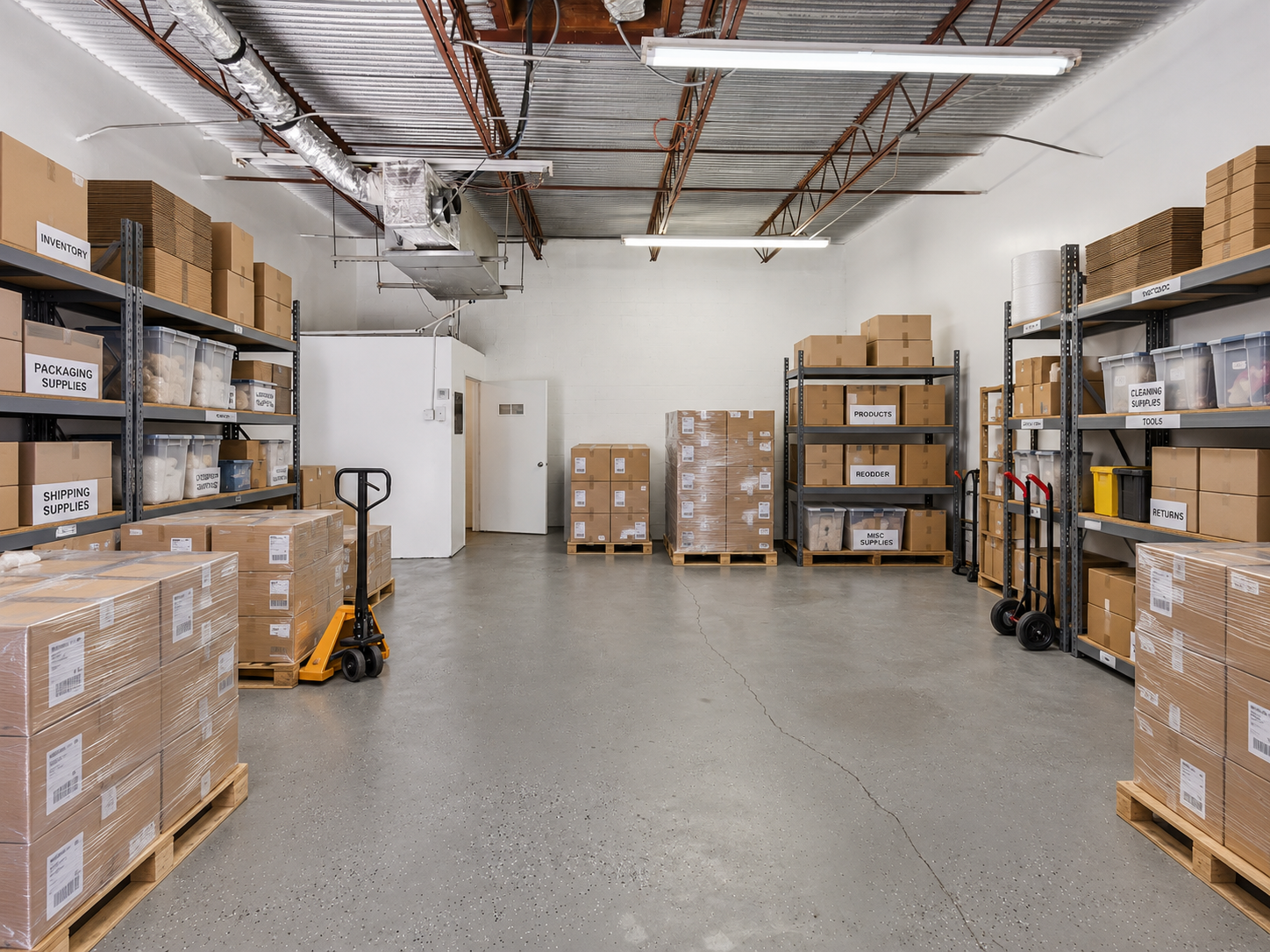 Small warehouse bay used for storage and transit at a WorkBay park