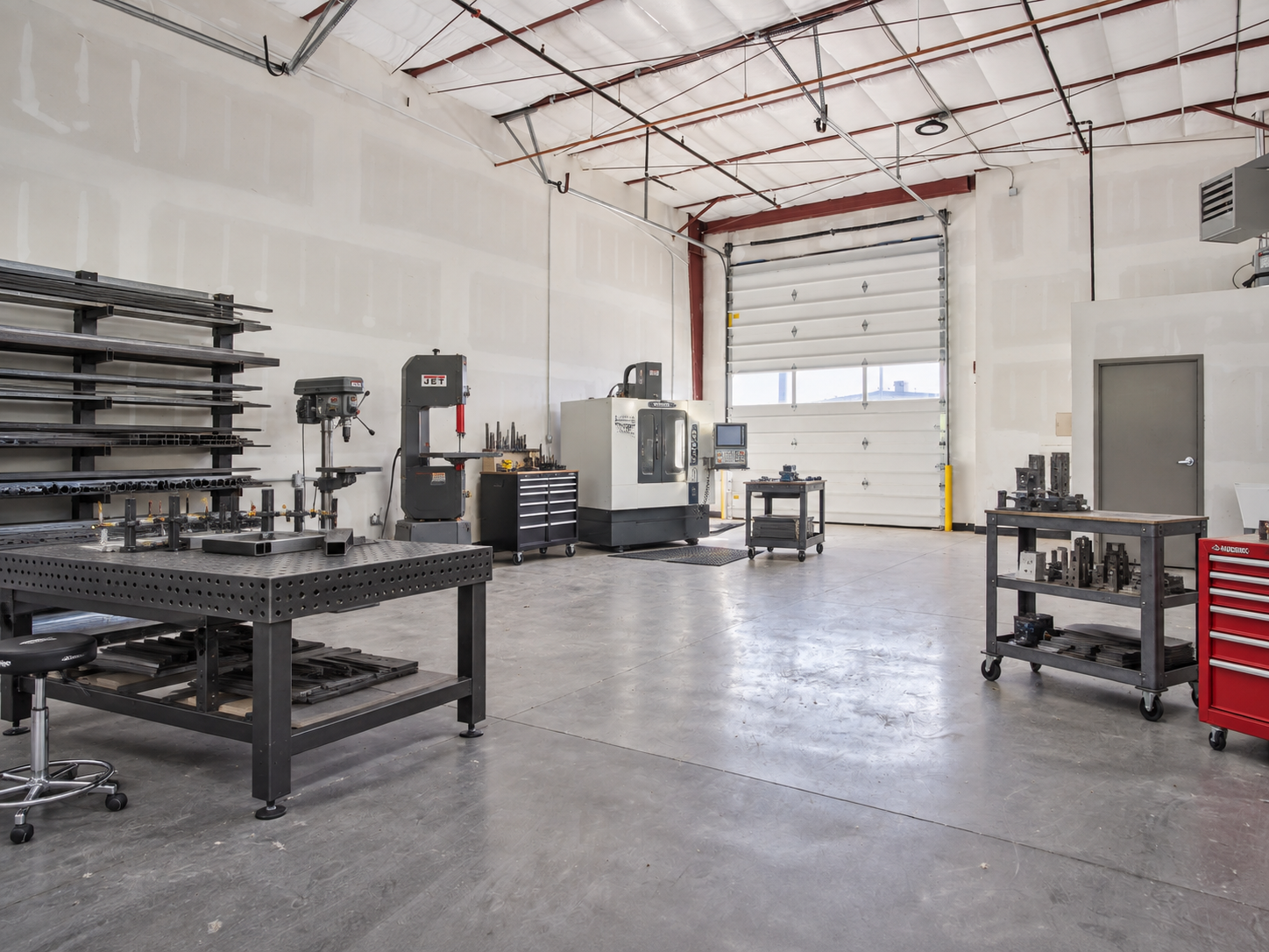 Small batch fabrication shop set up inside a WorkBay unit