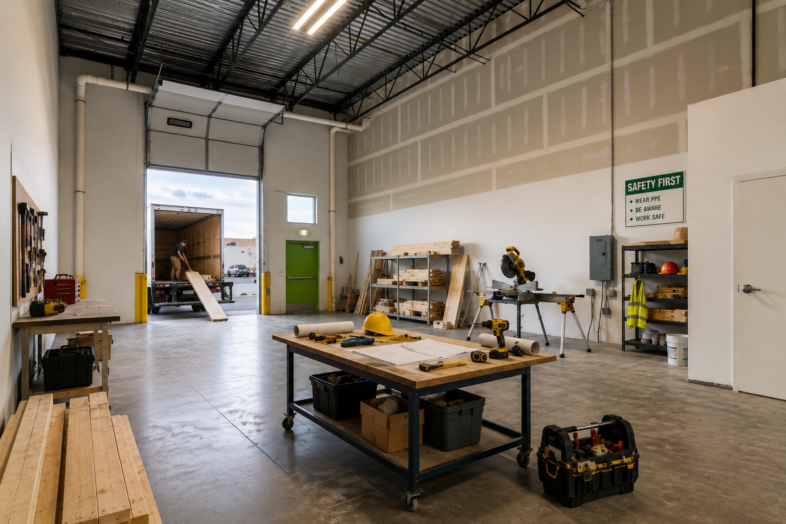 Contractor tools and materials in a WorkBay bay