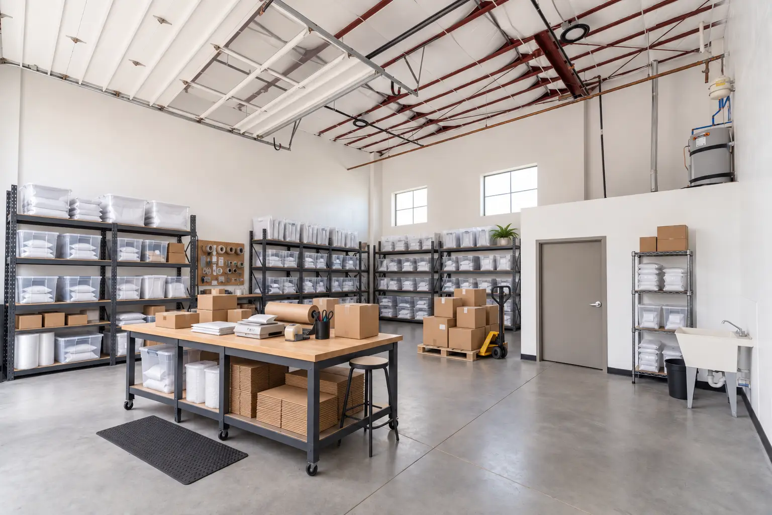 Pick and pack station set up inside a WorkBay fulfillment bay