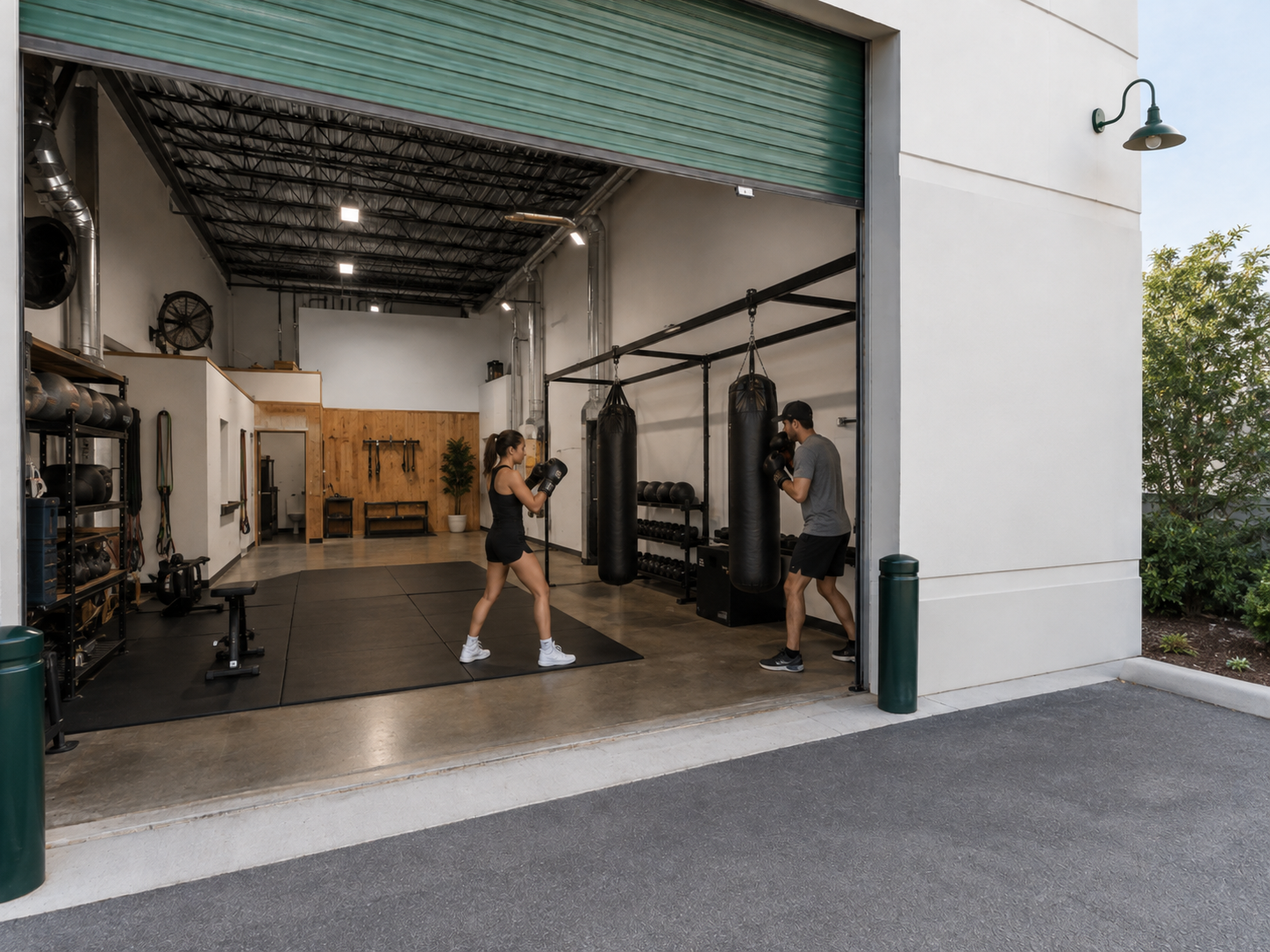 Training gym set up inside a WorkBay unit