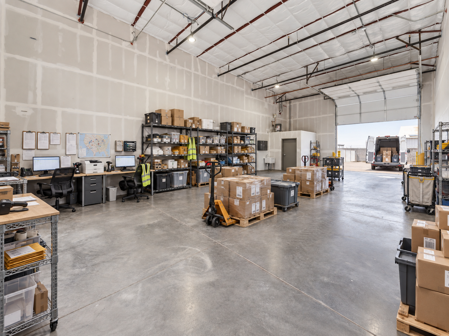 Box truck loading at a ground level WorkBay bay door